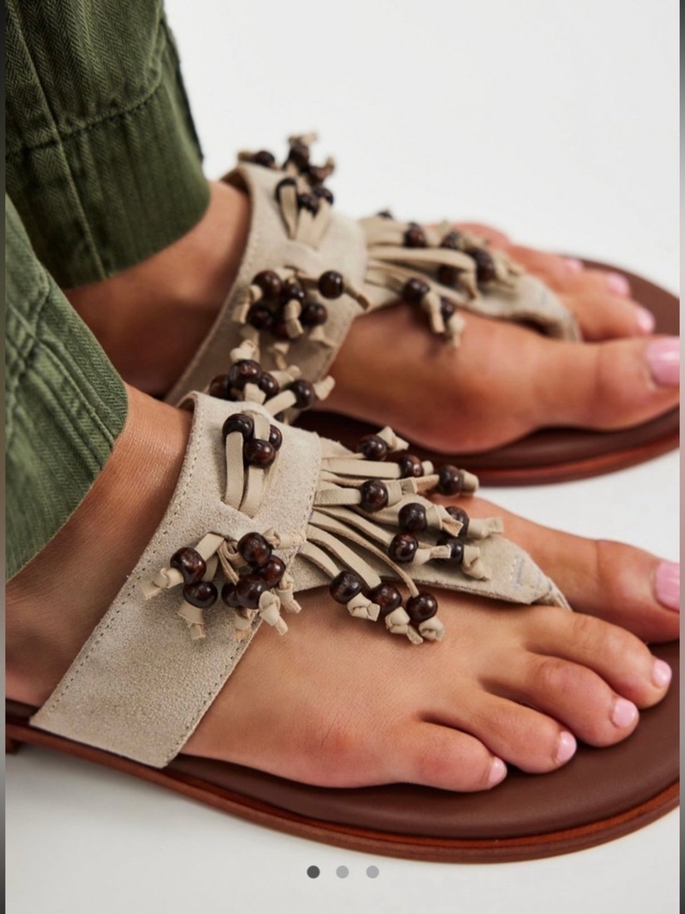 Free People Sadie Fringe Sandal Boho Beaded Leather Thong Slip On Festival  | 11